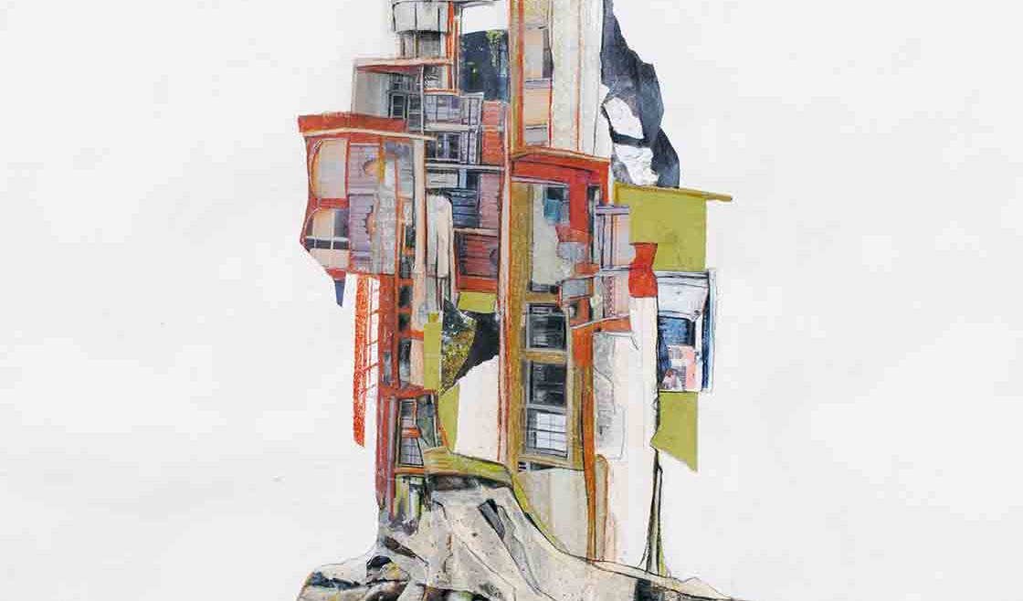 painting of architecture fused with tree