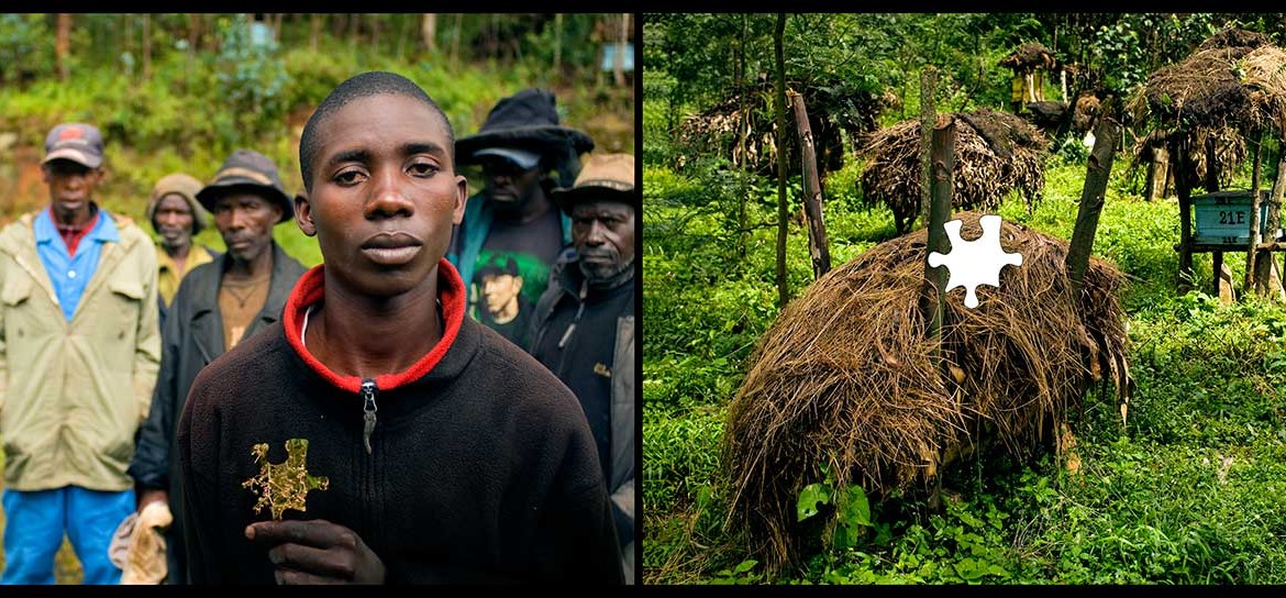 Africans in front of landscape with puzzle piece